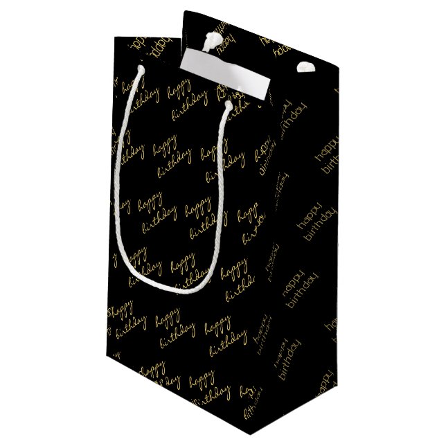 Petit Sac Cadeau Élégant script d'or noir (Dos Angle)