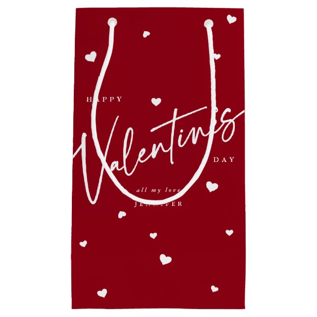 Petit Sac Cadeau Élégant Script Police + Coeurs Saint-Valentin (Devant)