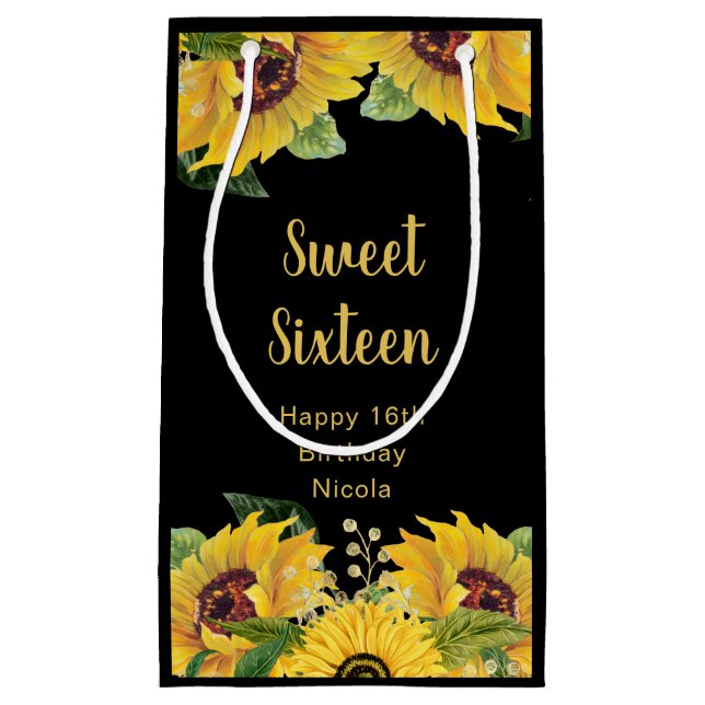 Petit Sac Cadeau Elegant Sunflowers and Foliage Sweet Sixteen (Devant)
