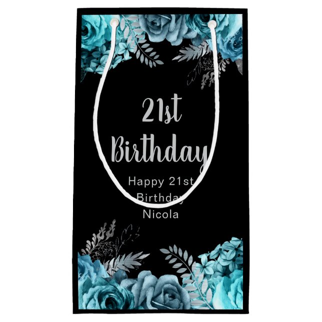 Petit Sac Cadeau Elegant Teal Blue and Silver Flower Birthday Party (Devant)
