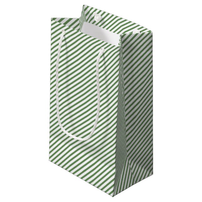Petit Sac Cadeau Elégant vert et blanc fines bandes (Devant Angle)