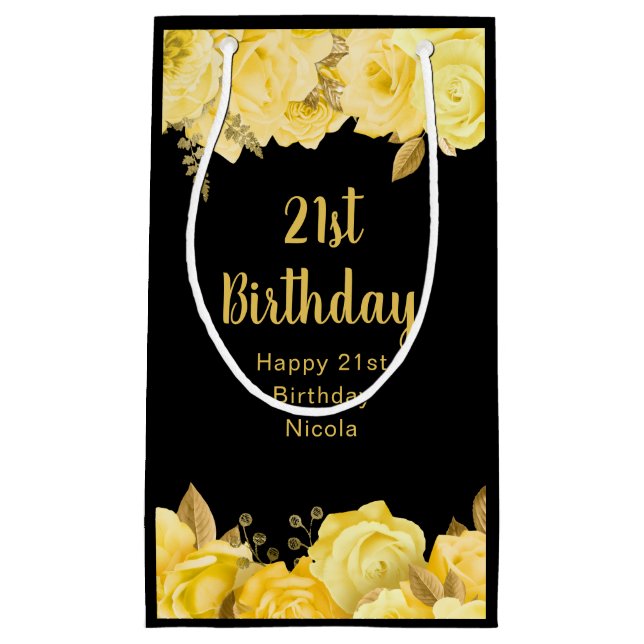Petit Sac Cadeau Elegant Yellow and Gold Flowers Birthday Party (Devant)