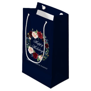 Petit Sac Cadeau Elégante aquarelle fleurie Wreath Joyeuses vacance