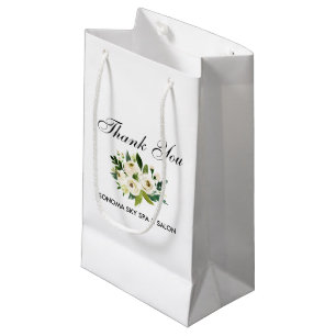 Petit Sac Cadeau Elégante aquarelle vert blanc Merci floral