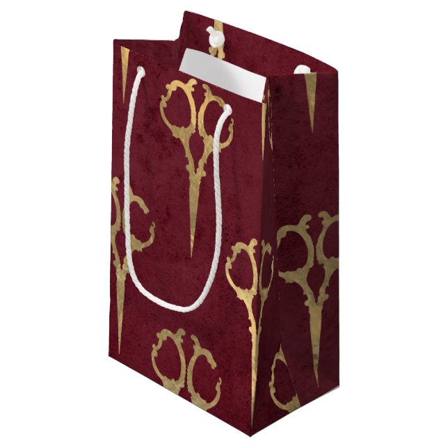 Petit Sac Cadeau Elégante coupe de cheveux de ciseaux dorés Vintage (Devant Angle)