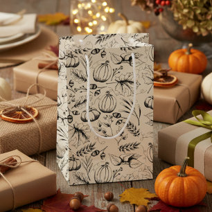 Petit Sac Cadeau Elégante Crème Automne Récolte Citrouilles Feuille