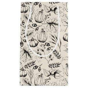 Petit Sac Cadeau Elégante Crème Automne Récolte Citrouilles Feuille