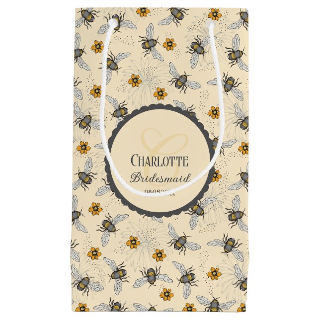 Petit Sac Cadeau Élégante fête prénuptiale abeille et fleur (Devant)