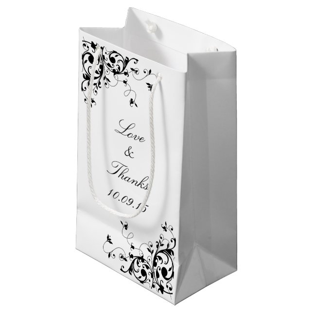 Petit Sac Cadeau Elégante Mariage noir & blanc (Devant Angle)