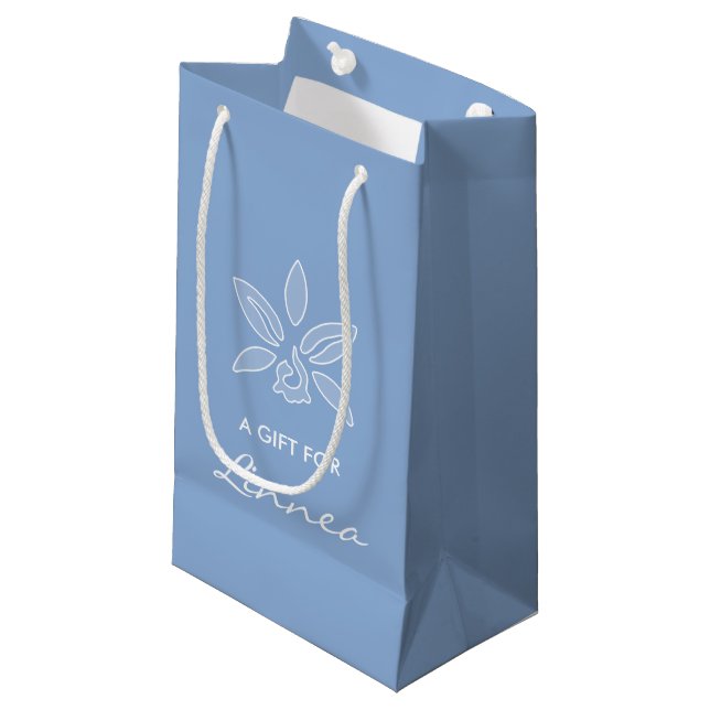 Petit Sac Cadeau Elégante Orchidée Simple Poudre Fleur Bleue Avec N (Devant Angle)