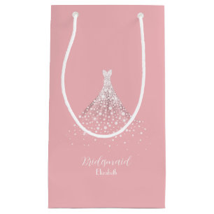 Petit Sac Cadeau Elégante Robe Diamond de Mariée Rose