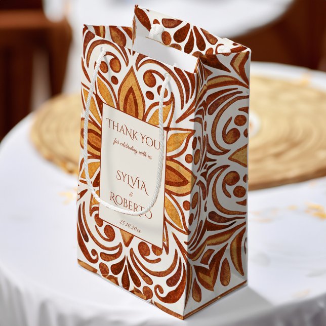 Petit Sac Cadeau Elégante Terracotta Mexicaine Talavera mariage fav (Elegant Terracotta Mexican Talavera wedding favors personalized Small Gift Bag customized favor bag)