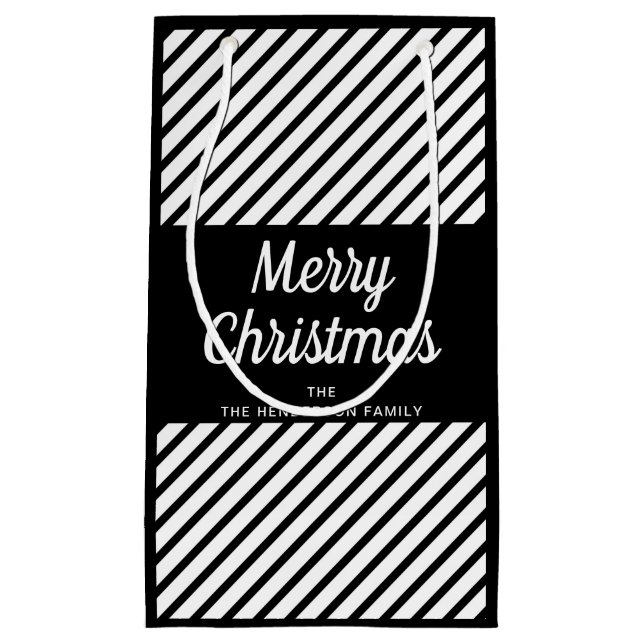 Petit Sac Cadeau Élégantes Grandes Blances Et Noires Joyeux Noël (Devant)