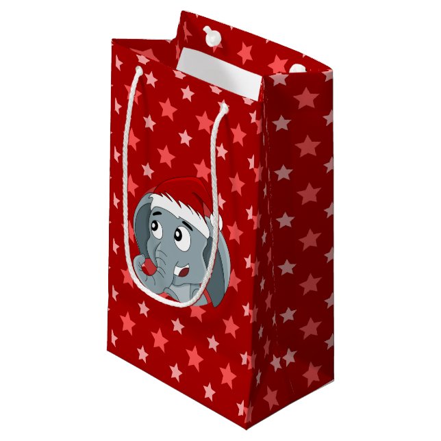 Petit Sac Cadeau éléphant de Noël dessin animé (Devant Angle)