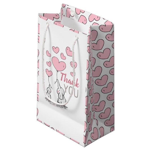 Petit Sac Cadeau Elephant Hearts Baby shower Merci Favor (Devant Angle)