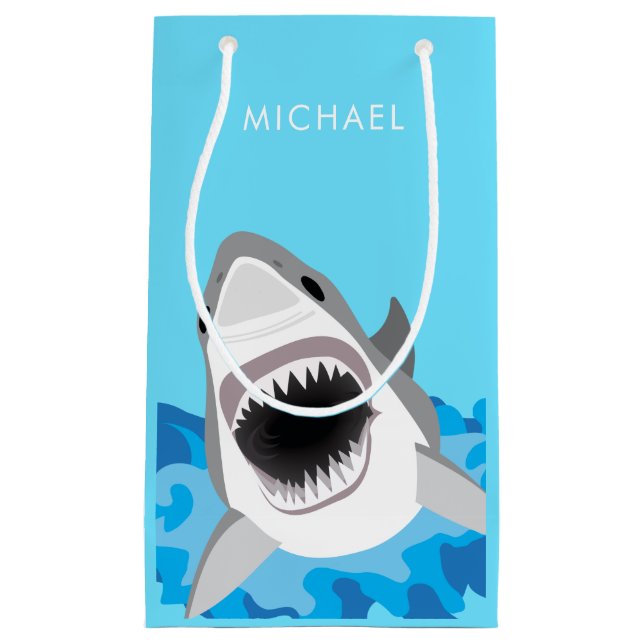 Petit Sac Cadeau Emballage bleu d'anniversaire d'attaque de requin (Devant)