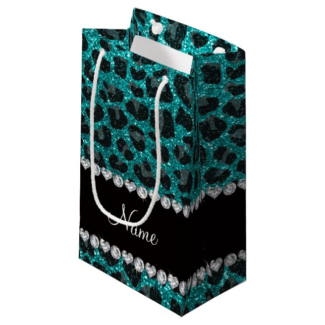 Petit Sac Cadeau Empreinte de léopard d'parties scintillant d'aqua  (Devant Angle)