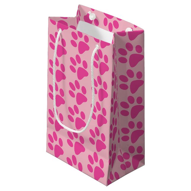 Petit Sac Cadeau Empreinte de patte d'animal rose (Devant Angle)