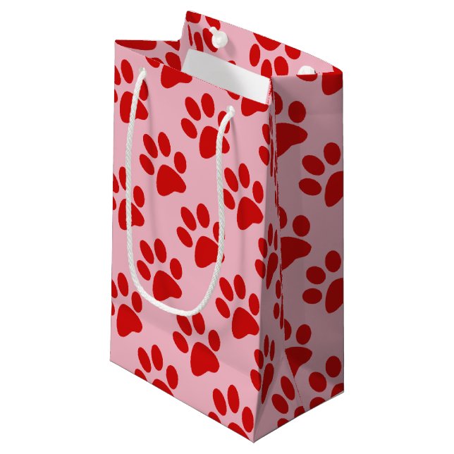 Petit Sac Cadeau Empreinte de patte d'animal rouge (Devant Angle)
