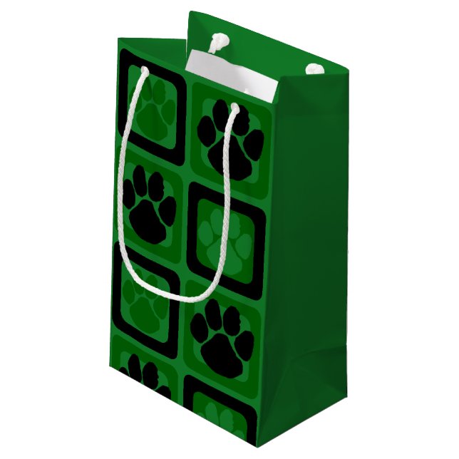 Petit Sac Cadeau Empreinte de patte verte et noire (Dos Angle)