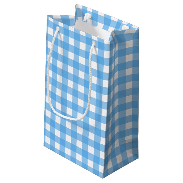 Petit Sac Cadeau En vichy bleu ciel (Dos Angle)