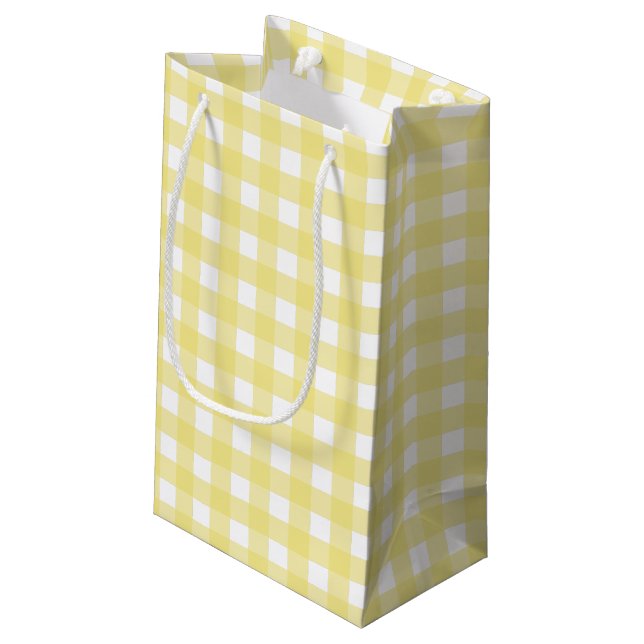 Petit Sac Cadeau En vichy jaune pâle et blanc (Dos Angle)