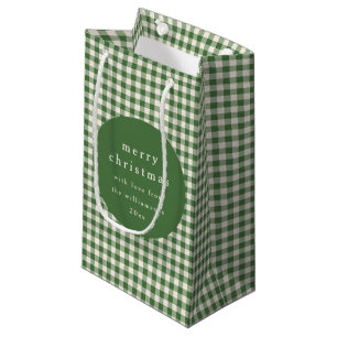 Petit Sac Cadeau En vichy vert personnalisé Nom prélevé Noël