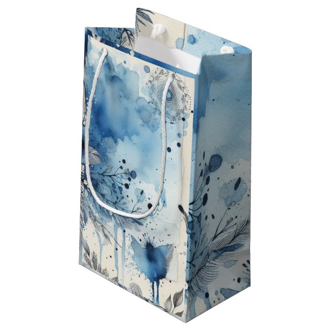 Petit Sac Cadeau Éphémères Aquarelle Bleue (Dos Angle)