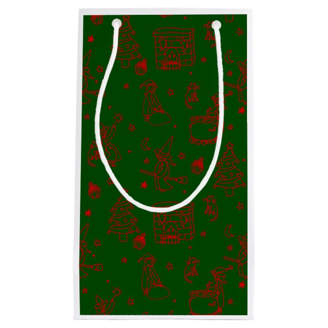 Petit Sac Cadeau épiphanie noël sorcière befana vert (Devant)