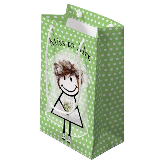 Petit Sac Cadeau Épouse Stick Girl en Basket sur Pois (Devant Angle)