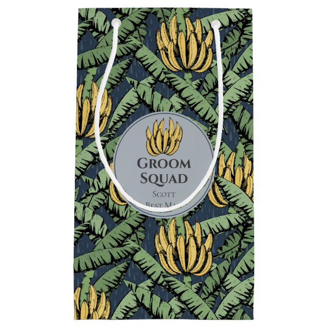 Petit Sac Cadeau Équipe du marié Navy Tropical Feuilles de bananier (Devant)