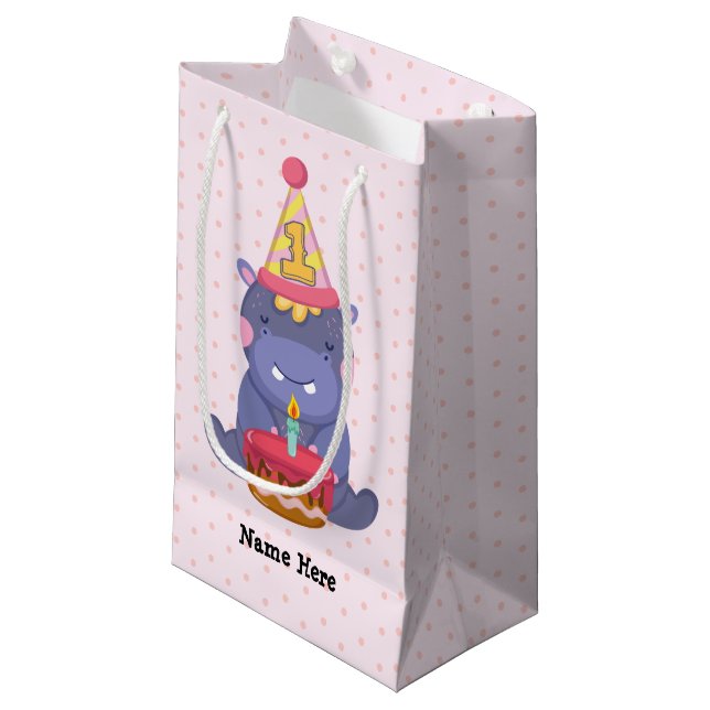 Petit Sac Cadeau ęr Hippopotame d'anniversaire (Devant Angle)