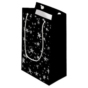 Petit Sac Cadeau Étoile céleste noire et argent