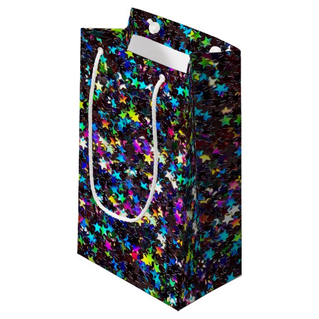 Petit Sac Cadeau étoiles brillantes sur noir (Devant Angle)