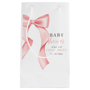 Petit Sac Cadeau Faire-part de Baby Shower avec Nœud Rose, Coquette