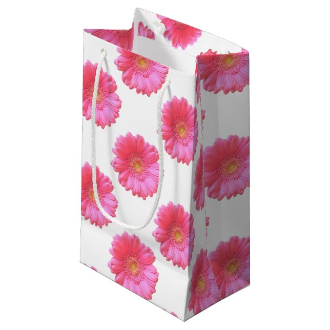 Petit Sac Cadeau Faisée de gerbera rose (Devant Angle)
