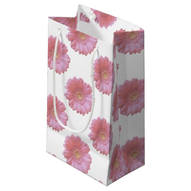 Petit Sac Cadeau Faisée de gerbera rose pâle (Devant Angle)