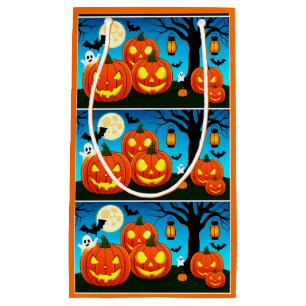 Petit Sac Cadeau Fantômes d'Halloween, Citrouilles, chauves-souris