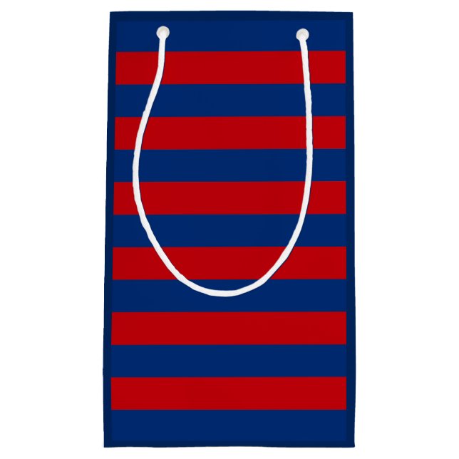 Petit Sac Cadeau Fashion Rouge et Bleu Horizontale bandes (Devant)