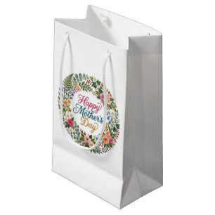 Petit Sac Cadeau Fausse broderie florale Joyeuse fête des Mères