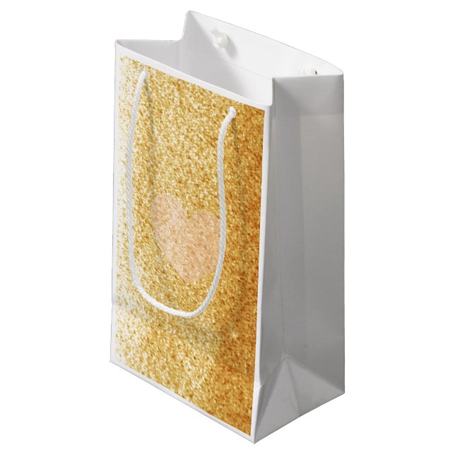 Petit Sac Cadeau Faux Gold Parties scintillant avec coeur (Devant Angle)