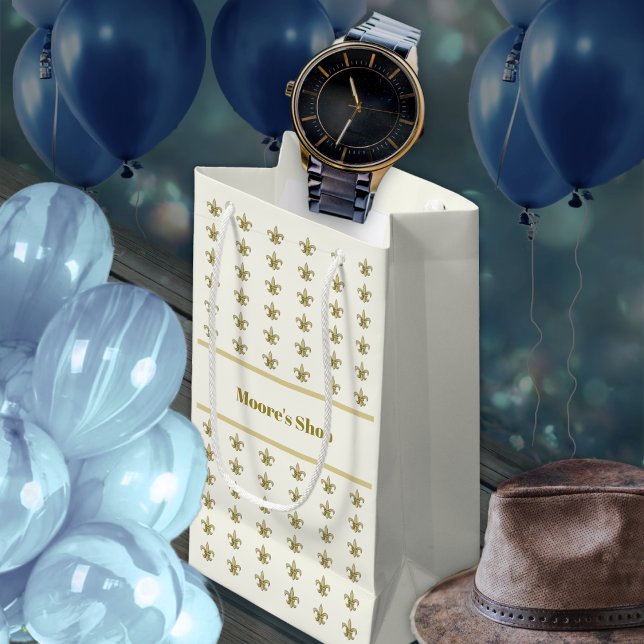 Petit Sac Cadeau Faux or fleur de lis sur ivoire (Créateur téléchargé)