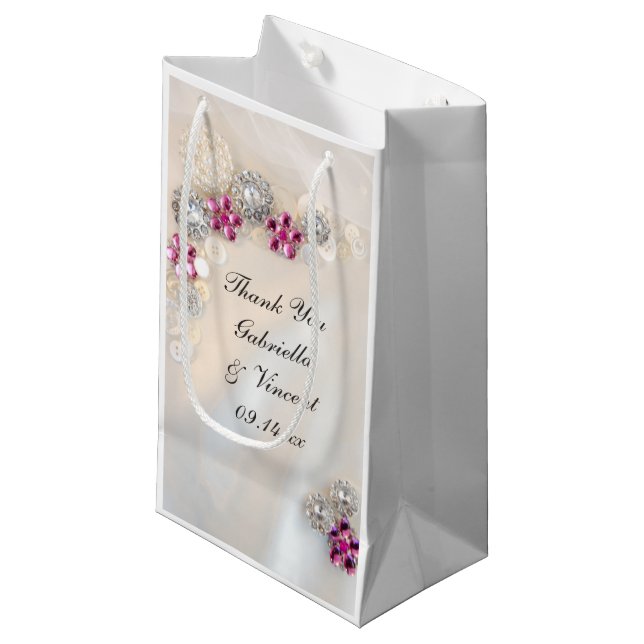 Petit Sac Cadeau Faux Pearl Rose Diamond Buttons Mariage Merci (Devant Angle)