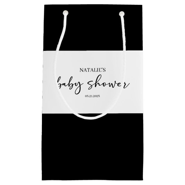 Petit Sac Cadeau Faveur de Baby Shower avec Écriture Simple Moderne (Devant)