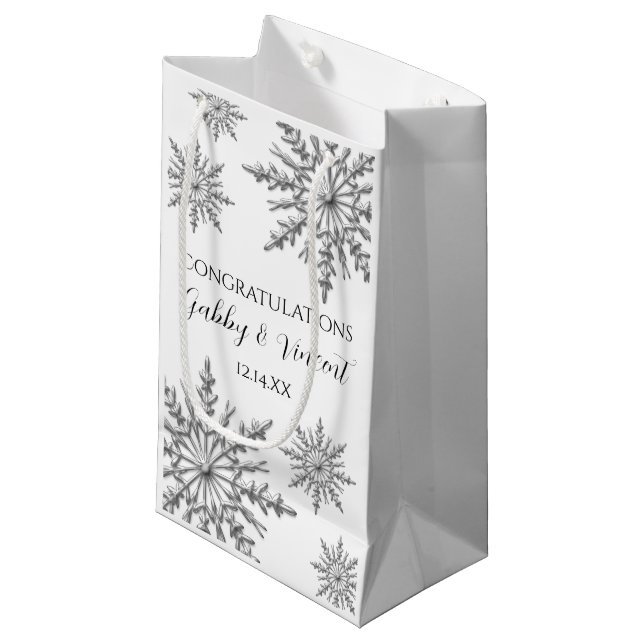 Petit Sac Cadeau Félicitations de mariage d'hiver de flocons de (Devant Angle)