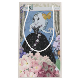 Petit Sac Cadeau Femme élégante bleue Robe florale fantaisie