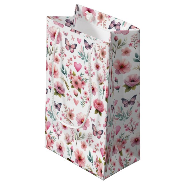 Petit Sac Cadeau Femme florale rose élégante (Devant Angle)