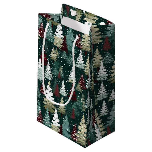 Petit Sac Cadeau Festif Arbres de Noël Vacances hivernales de neige (Devant Angle)