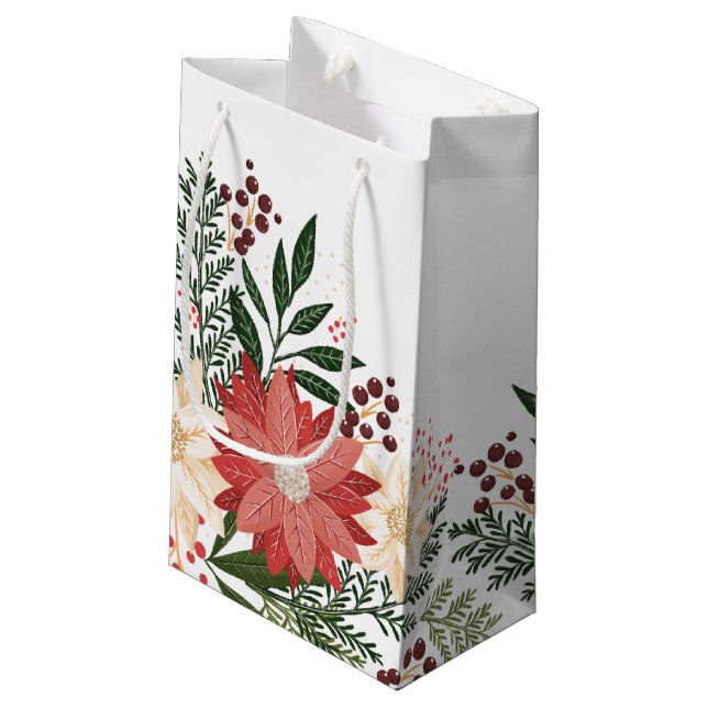 Petit Sac Cadeau Festif moderne Blanc Poinsettia vacances (Dos Angle)