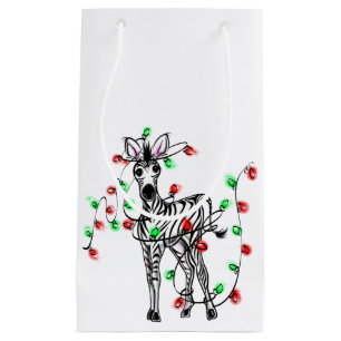 Petit Sac Cadeau Festive Fête zèbre, lumières scintillantes